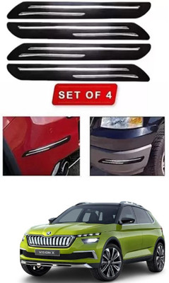 RONISH Microfibre, Silicone, Stainless Steel, Rubber Car Bumper Guard(Black, Silver, Pack of 4, Skoda, Universal For Car)