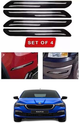 RONISH Microfibre, Silicone, Stainless Steel, Rubber Car Bumper Guard(Black, Silver, Pack of 4, Skoda, Universal For Car)