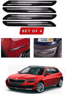RONISH Microfibre, Silicone, Stainless Steel, Rubber Car Bumper Guard(Black, Silver, Pack of 4, Skoda, Universal For Car)