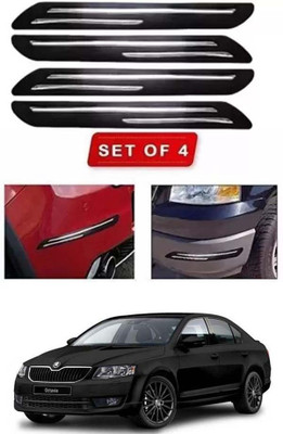 RONISH Microfibre, Silicone, Stainless Steel, Rubber Car Bumper Guard(Black, Silver, Pack of 4, Skoda, Universal For Car)