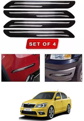 RONISH Microfibre, Silicone, Stainless Steel, Rubber Car Bumper Guard(Black, Silver, Pack of 4, Skoda, Laura)