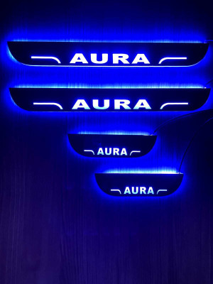 CARMART CSet of 4 Car Accessories door sill plates with blue light for AURA Door Sill Plate