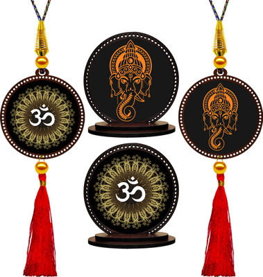 GiftzLane Om Shiva & Ganesha Car Hanging & Car Dashboard Idol Showpiece Combo (Set of 4) Car Hanging Ornament(Pack of 1)