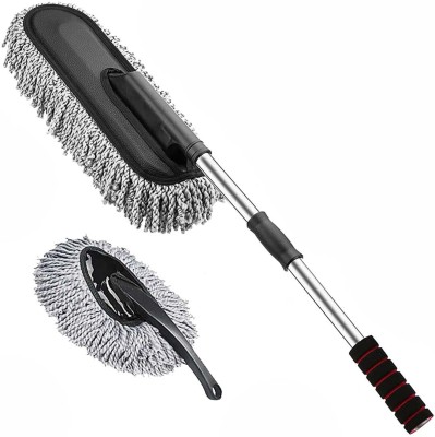 WINKCART Microfiber Retractable Type Round Car Cleaning Duster Brush Mop for All Cars Wet and Dry Duster(Pack of 2)