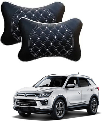 RONISH Black, White Leatherite Car Pillow Cushion for SsangYong(Rectangular, Pack of 2)