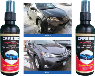 CARE360 Liquid Car Polish for Metal Parts, Chrome Accent, Bumper, Windscreen, Tyres, Dashboard, Leather, Exterior(400 ml, Pack of 2)