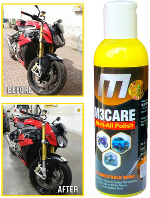 M3CARE Liquid Car Polish for Metal Parts, Chrome Accent, Bumper, Windscreen, Tyres, Metal Parts, Leather(200 ml, Pack of 1)