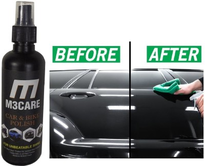 M3CARE Liquid Car Polish for Metal Parts, Dashboard, Leather, Bumper, Exterior, Chrome Accent, Windscreen, Headlight(200 ml, Pack of 1)
