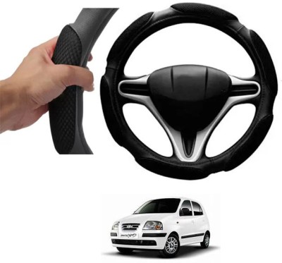 RONISH Hand Stiched Steering Cover For Hyundai Santro Xing(Black, Leatherite)
