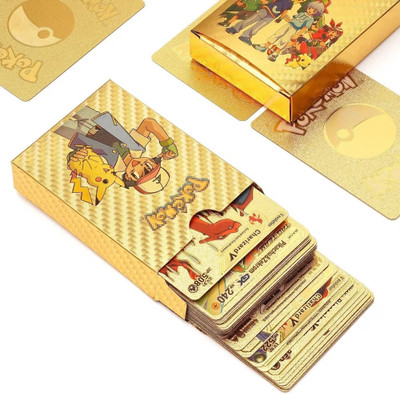 GAMLOID Waterproof 55pcs Pokemon TCG Gold Card Box V Series Vmax Gx Playing Card(Gold)