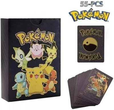CrazyBuy Pokemon 55 Pcs Black Foil Cards (, V, GX, EX & Basic cards )(Black)