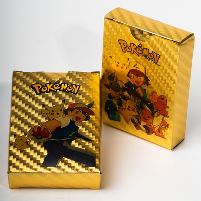 SAGONA Waterproof 55pcs Pokemon Gold Card Box V Series V max Gx Playing Card(Gold)