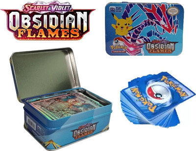 CrazyBuy Pokemon Playing Cards Obsidian Flames 41 + 1 Card Deck Metal Tin Box_new(Multicolor)