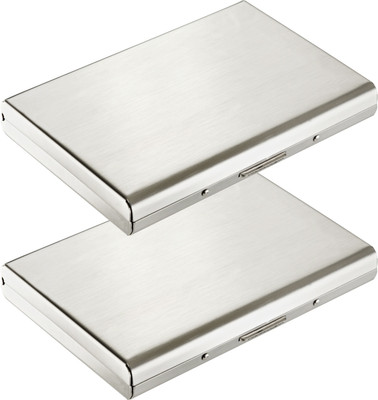 zaphod Plain ATM_Pack of 2 Steel Credit Card Holder, Wallet Slim Metal Case 6 Card Holder(Set of 2, Silver)