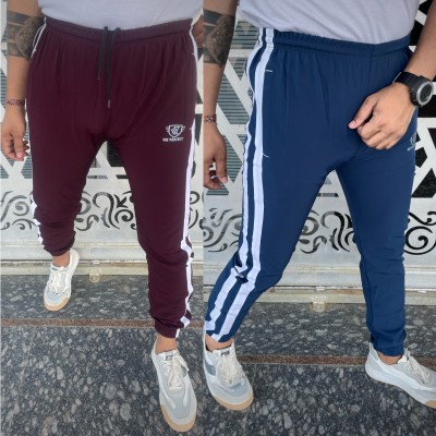 We Perfect Striped Men Maroon, Blue Track Pants