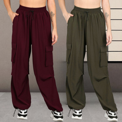 1stLov Loose Fit Women Maroon, Dark Green Trousers