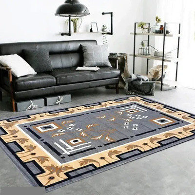 SM Handloom CARPET Grey Silk Carpet(5 ft,  X 7 ft, Rectangle)