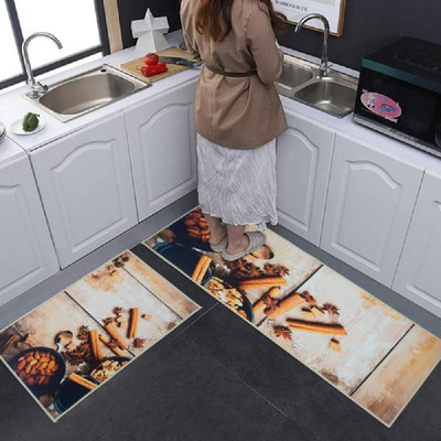 HomeCloud Velvet Floor Mat(Brown, Medium, Pack of 2)