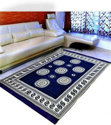 Shreejee Blue Polyester, Chenille Carpet(140 cm,  X 210 cm, Rectangle)