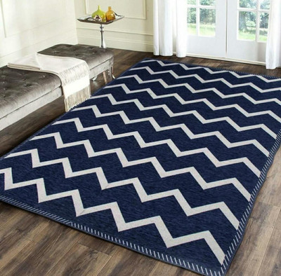 BLINKSYMART Dark Blue Velvet Carpet(152.4 cm,  X 213.36 cm, Rectangle)