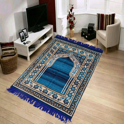 REHAAN 2 ft  X 4 ft Cotton Carpet(Rectangle, Blue)