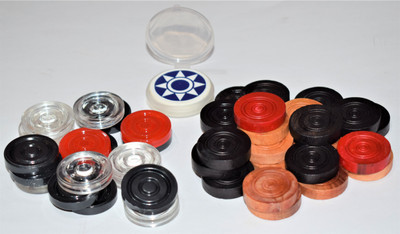 RJ Gallery Premium quality Crystal & wooden coins set of 20 each with Striker & powder Carrom Pawns(Pack of 40)