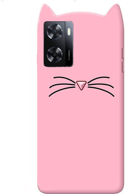 COVERNEW Back Cover for OPPO CPH2387 / Oppo_A57 2022 | Cute Girlish Soft Silicone Cat Ear Meow Back Case(Pink, Dual Protection, Silicon, Pack of: 1)
