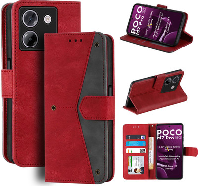Unistuff Flip Cover for Poco M7 Pro 5G(Red, Camera Bump Protector, Pack of: 1)