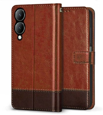 Fashionury Flip Cover for Vivo Y17s(Brown, Magnetic Case, Pack of: 1)