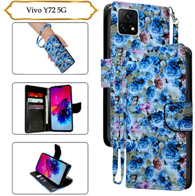 Cutemart Flip Cover for Vivo Y72 5G(Blue, Pack of: 1)