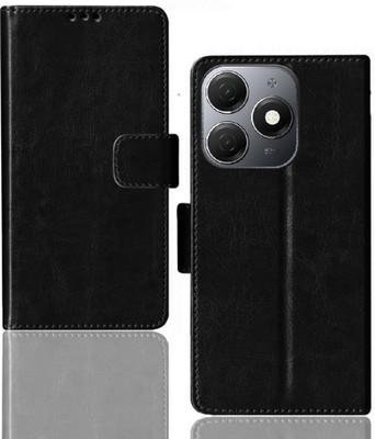 Kalua Mall Flip Cover for Tecno Spark 20 | KJ5 flip cover | Inside TPU with Card Pockets | Wallet Stand | Black(Black, Magnetic Case, Silicon, Pack of: 1)