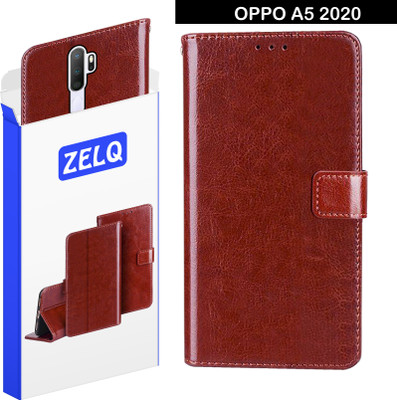 Zelq Flip Cover for OPPO A5 2020(Brown, Magnetic Case, Pack of: 1)