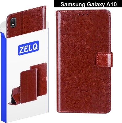 Zelq Flip Cover for Samsung Galaxy A10(Brown, Magnetic Case, Pack of: 1)