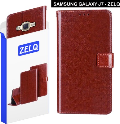 Zelq Flip Cover for Samsung Galaxy J7(Brown, Magnetic Case, Pack of: 1)