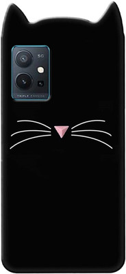 COVERBLACK Back Cover for Soft Silicone Cat Ear Meow Back Cover Case for IQOO i2127 / IQOO_Z6 5G - Black(Black, Dual Protection, Silicon, Pack of: 1)
