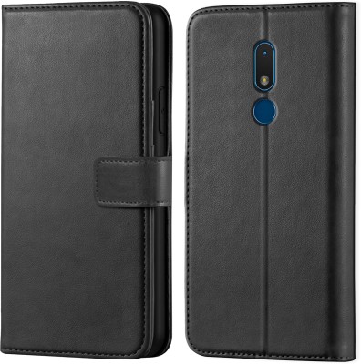 KARAS Back Cover for NOKIA c3 | Inside TPU with Card Pockets | Wallet Stand | Magnetic Closure(Black, Dual Protection, Pack of: 1)