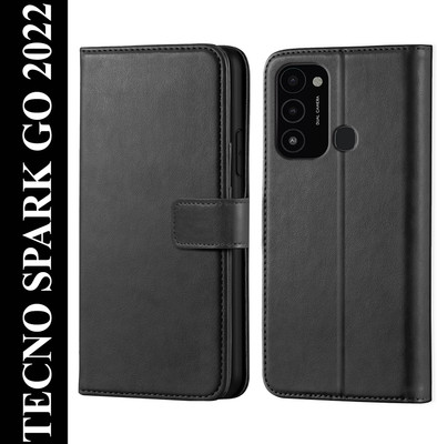 Scyther Back Cover for Tecno Spark Go 2022 - Inbuilt Stand & Card Pockets | Hand Stitched | Wallet Flip Case(Black, Card Holder, Pack of: 1)