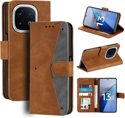 Unistuff Flip Cover for iQOO 13 5G(Brown, Camera Bump Protector, Pack of: 1)