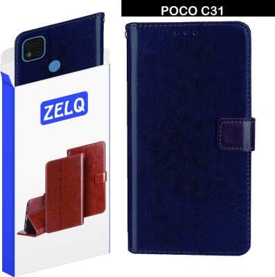 Zelq Flip Cover for POCO C31(Blue, Magnetic Case, Pack of: 1)
