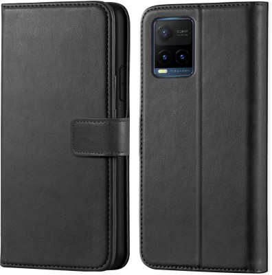 vivo Y21T Vintage Flip Wallet Back Case Cover [Artitifial Leather] Artificial Leather Back Cover(Black, Dual Protection)