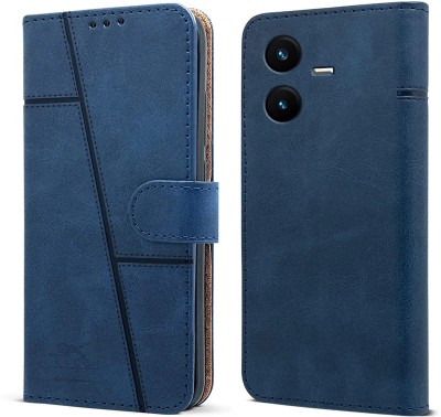 YoZoo Flip Cover for Vivo Y22|Vegan PU Leather |Foldable Stand & Pocket(Blue, Dual Protection, Pack of: 1)