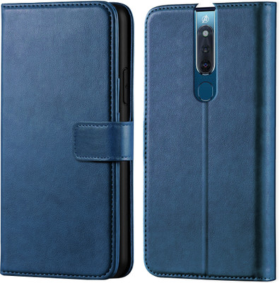 ponyta Back Cover for Oppo F11 Pro - Inbuilt Stand & Card Pockets | Hand Stitched | Wallet Flip Case(Blue, Card Holder, Pack of: 1)