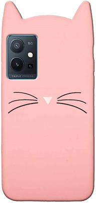 COVERNEW Back Cover for IQOO i2127 / IQOO_Z6 5G | Cute Girlish Soft Silicone Cat Ear Meow Back Case(Pink, Dual Protection, Silicon, Pack of: 1)