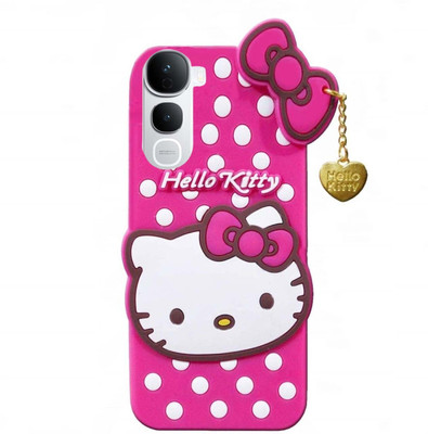 Fastship Back Cover for Vivo Y400 Pro 5G | Girlish Silicone Cute Hello kitty Case Cover With Golden Pendant(Pink, Cases with Holder, Silicon, Pack of: 1)