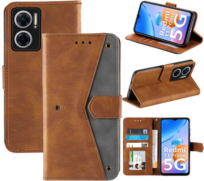 khayati Flip Cover for REDMI 11 Prime 5G,22041219I(Brown, Pack of: 1)