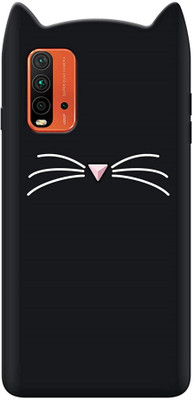 COVERNEW Back Cover for POCO_M3 / Redmi 9 Power | Cute Girlish Soft Silicone Cat Ear Meow Back Case(Black, Dual Protection, Silicon, Pack of: 1)