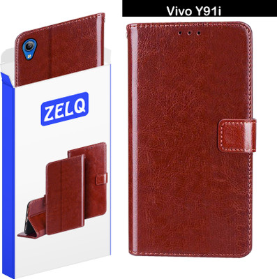 Zelq Flip Cover for Vivo Y91i(Brown, Magnetic Case, Pack of: 1)