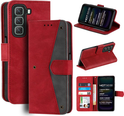 Unistuff Flip Cover for Infinix Hot 50 5G(Red, Camera Bump Protector, Pack of: 1)