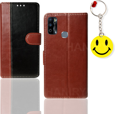 HANIRY Flip Cover for Infinix Smart 4 Plus flip cover | X680D flip cover | Free Smiley Keychain | Black, Brown(Brown, Magnetic Case, Pack of: 1)