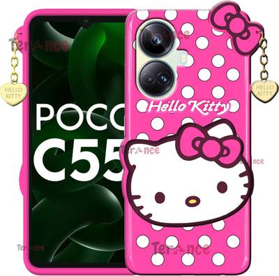 Rance Back Cover for Poco C55- Hello Kitty Case | 3D Cute Doll | Soft Girl Back Cover with Pendant